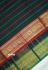 Fusion chettinad cotton Horizontal lines with Ganga Jamuna Border - Black