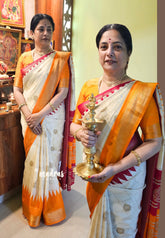 Ivory Pearl - Anugraha - Premium Printed Silk with Ganga Jamuna Temple Border and Kattam body - Perfect for divine prayers, temple visits & small functions