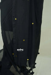 Midnight Black - Soft Mul Cotton Saree with Gini work and Double Blouse Combo - Best for Summer | Casual Wear