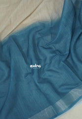Sandal Beige with Peacock Blue - Linen Cotton Saree with Gradient with Tissue Border and Handmade Bandhani Pallu - Perfect for Office Wear | Summer wear | Casual Wear
