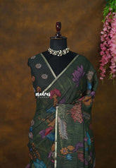 Dark Forest Green - Jasmine - Fancy Jute Cotton with Kalamkari Prints - Perfect for Office Wear