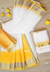 Hand-Painted South Cotton Haldi Special Saree & Raw Silk Dhoti Combo for Couples