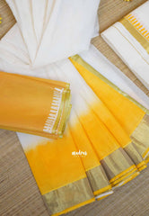 Hand-Painted South Cotton Haldi Special Saree & Raw Silk Dhoti Combo for Couples