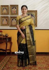 Jet Black with Gold - Kanimozhi - Soft Silk Saree Partly Pallu Saree with Buttas - Best for Wedding Functions