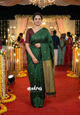 Verdant Olive Green - Hamsavalli – Soft Silk Elegance rudraksham mayil kattam body contrast blouse - Perfect for Festive Wear