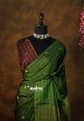 Verdant Olive Green - Hamsavalli – Soft Silk Elegance rudraksham mayil kattam body contrast blouse - Perfect for Festive Wear
