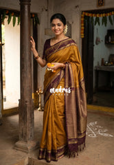 Vintage Mustard Brown - Hamsavalli – Soft Silk Saree Kolam Motifs Weaving Body and Border with Rich Pallu - Best for wedding