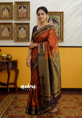 Rust Orange - Hamsavalli – Soft Silk Saree Kolam Motifs Weaving Body and Border with Rich Pallu - Best for wedding