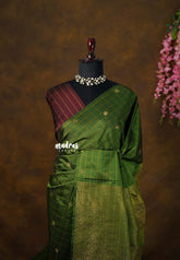 Verdant Olive Green - Hamsavalli – Soft Silk Elegance rudraksham mayil kattam body contrast blouse - Perfect for Festive Wear