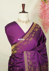 Royal Purple - Hamsavalli – Soft Silk Saree Rich Pichwai Depiction Pallu and Lotus Weaving Border - Best for wedding