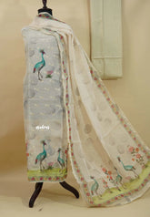 Amitha – Ivory Cream Hand Embroidered Pure Kota Silk Salwar Suit