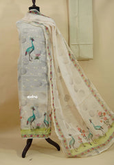 Amitha – Ivory Cream Hand Embroidered Pure Kota Silk Salwar Suit