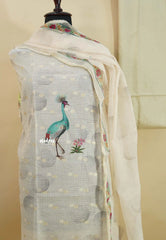 Amitha – Ivory Cream Hand Embroidered Pure Kota Silk Salwar Suit