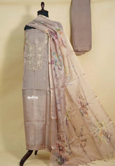 Amitha – Muted Purple Hand Embroidered Pure Kota Silk Salwar Suit