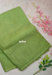 Sage Green - Shalini - Handmade Pure Kota Cotton with Crochet Handwork - Best for Office Wear / Hightea party
