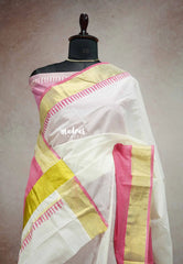 Breezy pink - Gradient Hand-Painted South Cotton Saree with raw silk blouse - Vtv Trisha inspired