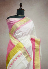 Breezy pink - Gradient Hand-Painted South Cotton Saree with raw silk blouse - Vtv Trisha inspired