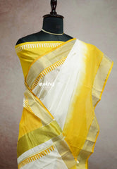 Haldi turmeric - Gradient Hand-Painted South Cotton Saree with raw silk blouse