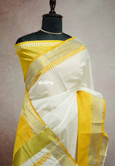 Haldi turmeric - Gradient Hand-Painted South Cotton Saree with raw silk blouse