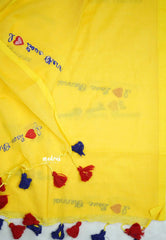 Soft Mul cotton I love chennai Embroidery saree - Yellow