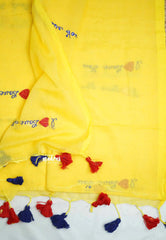 Valentine special! Soft Mul cotton I love you Embroidery saree - Yellow