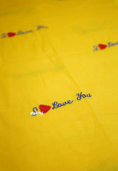 Valentine special! Soft Mul cotton I love you Embroidery saree - Yellow