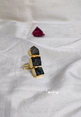 Black Tourmaline Raw Stone Handmade Imported Contemporary Stack Adjustable Ring