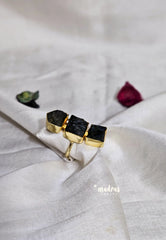 Black Tourmaline Raw Stone Handmade Imported Contemporary Stack Adjustable Ring