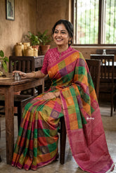 Heritage Rainbow - Isha - Chanderi Silk with Paalum Pazhamum Kattam prints Prints - Best for Small Functins