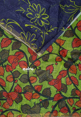 Navy Blue - Isha - Chanderi Cotton Floral Prints with Small Border