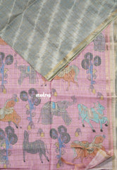 Steel Grey - Isha - Chanderi cotton with tie and dye print and kalamkari pallu - Perfect for Office Wear | corporate meetings | College wear