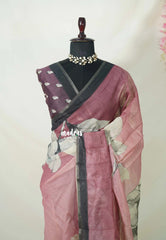 Antique Pink - Isha - Chanderi Cotton Saree Trendy Prints - Perfect for Office Wear | corporate meetings | College