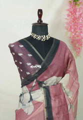 Antique Pink - Isha - Chanderi Cotton Saree Trendy Prints - Perfect for Office Wear | corporate meetings | College