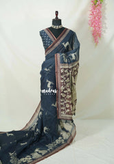 Elephant Grey - Isha - Chanderi Cotton Saree Vintage Prints - Perfect for Office Wear | corporate meetings | College