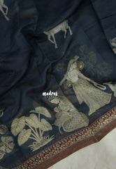 Elephant Grey - Isha - Chanderi Cotton Saree Vintage Prints - Perfect for Office Wear | corporate meetings | College