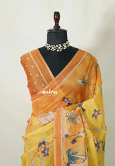 Saffron Yellow - Isha - Chanderi Cotton Saree Trendy Prints - Perfect for Office Wear | corporate meetings | College