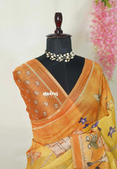 Saffron Yellow - Isha - Chanderi Cotton Saree Trendy Prints - Perfect for Office Wear | corporate meetings | College
