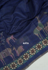 Indigo Blue - Isha - Fancy Chanderi Silk with Tribal Prints - Best for Office Wear | Casual Wear