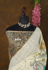 Earthy tone Beige - Isha - Fancy Chanderi Silk with Grooves and Kalamkari Prints - Best for Office Wear
