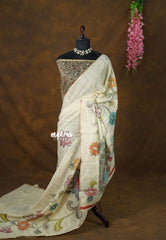 Earthy tone Beige - Isha - Fancy Chanderi Silk with Grooves and Kalamkari Prints - Best for Office Wear