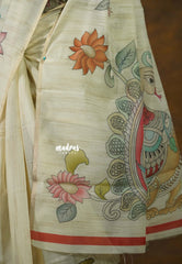 Earthy tone Beige - Isha - Fancy Chanderi Silk with Grooves and Kalamkari Prints - Best for Office Wear