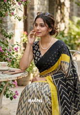 Ivory Beige - Pure Cotton Saree with with Jaipur Prints - Perfect for Office Wear | Casual Wear