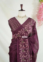 Wine Brown - Jasmine - Fancy Jute with Floral Border - Perfect for Office Wear | Casual Wear
