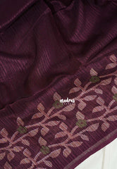 Wine Brown - Jasmine - Fancy Jute with Floral Border - Perfect for Office Wear | Casual Wear