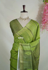 Spring Onion Green - Jasmine - Fancy Jute with Small Border - Perfect for Office Wear | Casual Wear