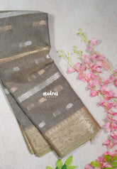 Taupe Grey - Jute Banarasi Weaving saree with Flower Border - Best for Pooja Functions