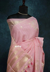 Pastel pink - Premium Jute Silk Saree with Zari Detailing – Handcrafted Elegance