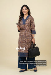 Maroon with Multicolor - Aavani - Kalamkari Pure Cotton Readymade Kurti Set with Real Ajrakh Mirror Work - Perfect for Office Wear | Casual Days | Everyday wear