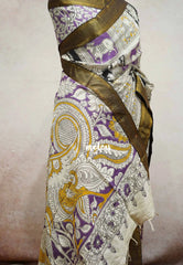 Purple checks - Kalamkari Chennuri Silk Saree with Nizam Zari Border traditional gods prints