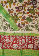 Sandal Beige - Handmade Kalamkari Silk Saree Dual Style Zari Border - Best for Small Function | Office Wear